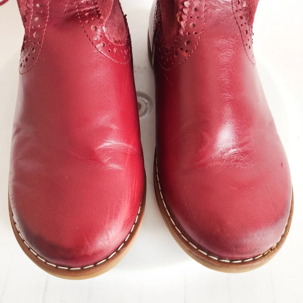 Elephantito Boots Girls Size 12 Mid-Calf Brogue LeatherNubuck‎ Red Bow Detail